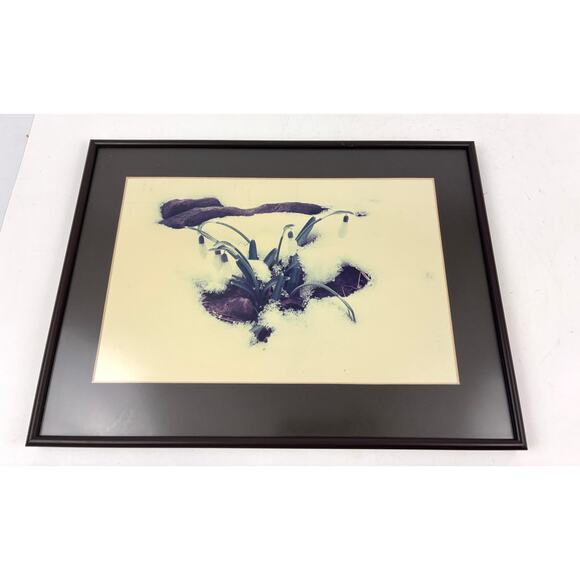 Vintage White Flower in Snow Print Matted and Framed Wall Decor Art - Picture 1 of 10